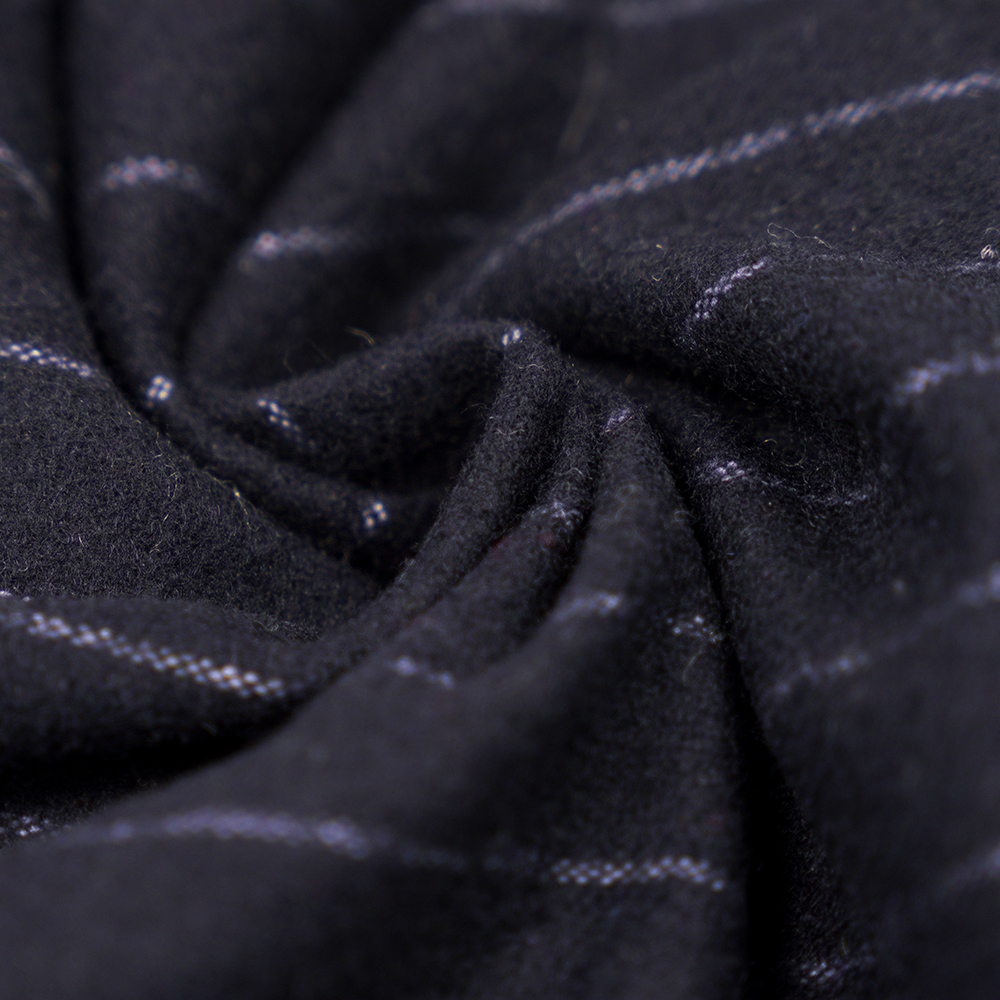 53%羊毛,47%涤纶,350克/米,紫青+白色,竖条纹法兰绒面料,ML-317245X-2